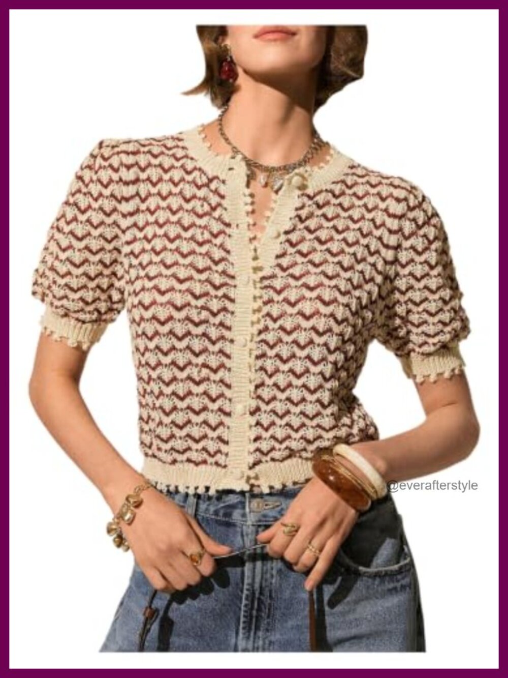 Striped Short Sleeve Button Down Cropped Cardigan Knit Sweater